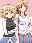  arm_holding bad_id bad_pixiv_id blonde_hair blush breasts couple green_eyes highres horn hoshiguma_yuugi large_breasts long_hair mizuhashi_parsee multiple_girls pointy_ears red_eyes short_hair touhou wendell yuri 