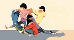  anger_vein bad_id bad_twitter_id black_hair brothers capri_pants denim dragging heart heart_in_mouth hood hoodie jeans male_focus matsuno_choromatsu matsuno_ichimatsu matsuno_juushimatsu matsuno_karamatsu matsuno_osomatsu matsuno_todomatsu multiple_boys no_pupils osomatsu-kun osomatsu-san pants sandals sextuplets shaded_face siblings sleeves_past_wrists smile tan_background track_pants walking 