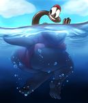  anthro big_breasts big_butt breasts butt chubby clothing cloud dinosaur female looking_back molly_collins open_mouth sauropod scalie smile solo swimming swimsuit the_amazing_world_of_gumball thingshappen water 