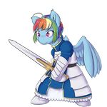  2015 alasou alpha_channel alternate_hairstyle biped blue_fur clothing cosplay dress equine fate/stay_night female feral friendship_is_magic fur hair mammal melee_weapon multicolored_hair my_little_pony pegasus pink_eyes rainbow_dash_(mlp) rainbow_hair saber_(fate/stay_night) simple_background smile solo sword transparent_background weapon wings 