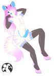  2015 albedo_azura balls blue_penis canine chest_tuft clothing digital_media_(artwork) exotic_pupils feline fox fur girly gloves hair hybrid legwear lunarii male mammal penis pink_hair pink_markings simple_background solo stockings stripes tiger tuft white_background white_fur 