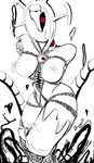  bdsm black_and_white_and_red black_sclera breasts double_(skullgirls) female monster multiple_eyes nipples not_furry red_eyes sharp_teeth skullgirls solo steelcorridor teeth 