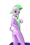  2015 anthro anthrofied butt canine collar d-lowell dog equestria_girls fur green_eyes green_fur hi_res looking_at_viewer male mammal my_little_pony purple_fur simple_background solo spike_(eg) white_background 