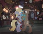  2015 blue_eyes blush clock cutie_mark derpy_hooves_(mlp) doctor_whooves_(mlp) equine female friendship_is_magic horse inside male mammal mrponiator my_little_pony pegasus pony scarf wings yellow_eyes 