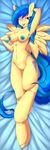  anthro areola blue_hair breasts cutie_mark equine fan_character female fur hair looking_at_viewer lying mammal multicolored_hair my_little_pony navel nipples nude on_back one_eye_closed pegasus pussy rainbowscreen silvia_windmane smile solo teeth tongue tongue_out two_tone_hair wings yellow_fur 