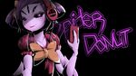  black_background black_sclera bow bowtie collarbone digital_media_player english extra_eyes fang_out fewer_digits h.b headphones insect_girl muffet multiple_arms purple_eyes purple_hair purple_skin ribbon short_hair short_twintails simple_background smile solo spider_girl twintails two_side_up undertale upper_body 