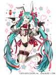  alternate_costume animal_ears aqua_eyes aqua_hair bow breasts bunny_ears buzz cocktail_glass cup detached_sleeves drinking_glass gloves hair_ribbon hatsune_miku heart long_hair magician_wiz_(game) medium_breasts navel open_mouth panties ribbon solo star tattoo twintails underwear very_long_hair vocaloid white_background 