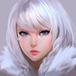  blue_eyes blush braid chromatic_aberration eyelashes hair_over_shoulder highres lips long_hair looking_at_viewer nguyen_uy_vu nose original parted_lips portrait realistic silver_hair solo twin_braids 