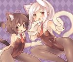  :d animal_ears black_hair blush brown_eyes cameltoe cat_ears cat_tail covered_navel detached_collar female_my_unit_(fire_emblem:_kakusei) fire_emblem fire_emblem:_kakusei gloves kittysuit leotard long_hair looking_at_viewer mark_(female)_(fire_emblem) mark_(fire_emblem) multiple_girls my_unit_(fire_emblem:_kakusei) necktie open_mouth pantyhose paw_gloves paws short_hair silver_hair smile tail teu_(navy) twintails white_gloves 