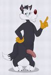  2015 animaniacs anthro balls canine clothing eyewear glasses gloves male mammal neenya penis simple_background solo standing walter_john_wolf warner_brothers wolf 