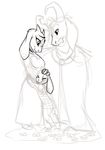  2015 4_fingers age_difference anthro asgore_dreemurr asriel_dreemurr barefoot beard breasts cape caprine casynuf clothing embrace eyebrows eyes_closed facial_hair fangs father female flower goat group hand_on_head horn hug looking_down male mammal monster mother parent plant simple_background size_difference sketch smile toriel undertale video_games white_background 