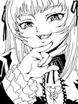  bangs greyscale kasanui laughing long_hair looking_at_viewer lowres monochrome rozen_maiden solo suigintou 