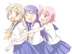  :d ^_^ blonde_hair blue_hair blue_sailor_collar closed_eyes girl_sandwich hinata_yukari ichii_yui multiple_girls namori nonohara_yuzuko open_mouth pink_eyes pink_hair pleated_skirt sailor_collar sandwiched school_uniform school_uniform_(yuyushiki) serafuku simple_background skirt smile sweatdrop white_background yellow_eyes yuyushiki 