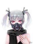  bad_id bad_pixiv_id black_dress dress gas_mask looking_at_viewer original rabbit_(wlsdnjs950) red_eyes scarf short_hair signature silver_hair solo spaghetti_strap twintails 