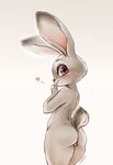  &lt;3 &lt;3_eyes anthro disney female fur grey_fur judy_hopps lagomorph mammal police pussy rabbit simple_background sobakaya solo zootopia 