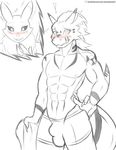  ! 2015 ambiguous_gender anthro anthrofied black_sclera blush bulge canine claws clothed clothing digimon doomthewolf dragon english_text fox fur growlmon hair half-dressed hi_res male mammal markings monochrome muscular nude open_mouth renamon scales scalie simple_background slit_pupils smile teeth text tongue topless towel tuft underwear white_background 