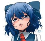  blue_eyes blue_hair bow cirno crying face hair_bow looking_at_viewer shift_(waage) solo tears touhou upper_body 