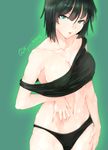  artist_name bad_id bad_pixiv_id black_panties breasts cleavage collarbone cowboy_shot fubuki_(one-punch_man) green_background green_eyes green_hair hand_on_hip hand_on_own_stomach highres hplay looking_at_viewer medium_breasts navel off_shoulder one-punch_man panties parted_lips short_hair simple_background sleeveless smile solo standing stomach tank_top underwear 