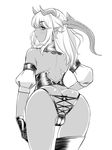  anus asakura_sakura ass bare_shoulders dark_skin gloves greyscale horns leaning_forward looking_at_viewer monochrome original parted_lips pointy_ears simple_background single_thighhigh solo thighhighs thighs white_background 