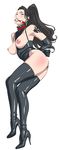  amano_ameno arms_behind_back ball_gag bdsm black_hair blush bondage bondage_outfit boots bound breasts breasts_outside collar executive_mishiro gag gagged hair_pulled_back high_heel_boots high_heels idolmaster idolmaster_cinderella_girls large_breasts long_hair looking_at_viewer nipples ponytail solo tattoo thigh_boots thighhighs 