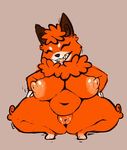  anthro barefoot big_breasts breasts canine chubby dog eyes_closed fur low_res mammal mature_female nipples nude orange_fur pussy sharp_teeth smile solo teeth wafun wide_hips wolflance 