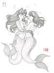  2015 breasts canine embracing female female/female fox kacey mammal marine merfolk monochrome nude wolf 