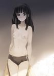  :t absurdres black_buruma black_eyes black_hair blush breasts buruma highres hime_cut long_hair navel nipples okuto original small_breasts solo topless 