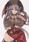  bare_shoulders breasts granblue_fantasy hair_between_eyes huge_breasts long_hair magisa_(granblue_fantasy) side_slit silver_hair solo toi_(toiot) 