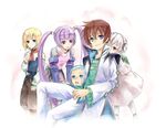  3boys asbel_lhant blonde_hair blue_eyes blue_hair heterochromia hubert_ozwell ishizue_ei lambda_(tales) multiple_boys purple_eyes purple_hair richard_(tales) sophie_(tales) spoilers tales_of_(series) tales_of_graces time_paradox twintails white_background white_hair younger 