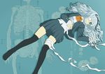  anemone_(flower) bandages bone eyepatch flower legs long_hair lying noguchi original school_uniform skeleton skirt solo thighhighs 