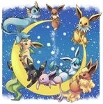  eevee espeon everyone flareon forked_tail gen_1_pokemon gen_2_pokemon gen_4_pokemon glaceon ibui_matsumoto jolteon leafeon moon no_humans pokemon pokemon_(creature) tail umbreon vaporeon 