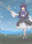  bad_id bad_pixiv_id blue_eyes blue_hair bow bug butterfly dress frederica_bernkastel insect long_hair ocean snow solo thighhighs ui_(majiwi) umineko_no_naku_koro_ni zettai_ryouiki 