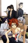  5boys blue_hair brown_eyes brown_hair carp fish hijikata_toshizo_(peace_maker_kurogane) hijitaka_toshizo ichimura_tetsunosuke japanese_clothes kimono kitamura_suzu koi long_hair male male_focus multiple_boys okita_souji okita_souji_(peace_maker_kurogane) peace_maker_kurogane red_eyes red_hair redhead samurai tetsunosuke_ichimura white_hair yamazaki_susumu yamazaki_susumu_(peace_maker_kurogane) 