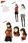  absurdres amagi_yukiko artbook black_hair cardigan dress glasses hairband highres long_hair official_art pantyhose persona persona_4 scan school_uniform skirt soejima_shigenori sweater 