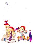  alice_margatroid bad_id bad_pixiv_id chibi christmas cirno gift hat highres ibuki_suika minigirl multiple_girls nr_(cmnrr) ribbon touhou yakumo_ran yakumo_yukari 