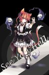  alternate_costume animal_ears bad_id bad_pixiv_id braid cat_ears cat_tail engrish hair_ribbon highres hitodama kaenbyou_rin kyurin_(sunnydelight) multiple_tails ranguage red_eyes red_hair ribbon short_hair solo tail touhou twin_braids twintails 