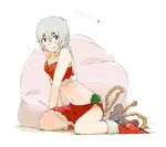  christmas grey_hair midriff navel original sack santa_costume short_hair sitting smile solo uki_atsuya wariza 