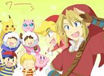  5boys alternate_costume black_hair blonde_hair blue_eyes brown_hair earrings gen_1_pokemon gloves hanjuku_tomato hat hood ice_climber jewelry jigglypuff kirby kirby_(series) link lucas mother_(game) mother_2 mother_3 multiple_boys nana_(ice_climber) ness pikachu pointy_ears pokemon pokemon_(creature) popo_(ice_climber) quiff smile super_smash_bros. the_legend_of_zelda toon_link 