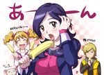  2girls ^_^ banana_popsicle checkered closed_eyes eyelashes food fresh_precure! hand_on_own_head higashi_setsuna licking momozono_love multiple_girls nishi_hayato open_mouth popsicle precure sameha_ikuya sexually_suggestive tart_(fresh_precure!) tongue 