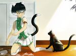  animal_ears bell cat cat_ears cat_tail kneehighs kneeling legs multicolored_hair original shimotsuki_eight short_hair skirt sleeveless socks solo tail toilet_paper yellow_eyes 