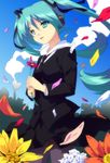  blue_eyes blue_hair face hatsune_miku long_hair saihate_(vocaloid) senntakuya skirt solo twintails vocaloid 