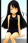  black_hair black_school_swimsuit blush child closed_eyes flat_chest grin long_hair one-piece_swimsuit original pillarboxed school_swimsuit sitting smile solo swimsuit toichi 