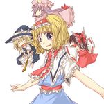  alice_margatroid blonde_hair bow broom broom_riding chibi dress hair_bow hairband hakurei_reimu hat kirisame_marisa minigirl multiple_girls natsuk patchouli_knowledge touhou witch_hat 