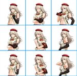  alisa_ilinichina_amiella blue_eyes blue_hair blush breasts cabbie_hat elbow_gloves fingerless_gloves gloves god_eater god_eater_2:_rage_burst hat huge_weapon long_hair medium_breasts navel official_art open_clothes pleated_skirt project_x_zone project_x_zone_2 screencap silver_hair skirt solo underboob weapon 