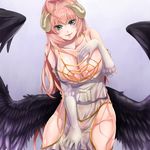  albedo albedo_(cosplay) areola_slip areolae black_wings blue_eyes blush breasts cleavage cosplay demon_horns dies_irae feathered_wings highres horns huge_breasts long_hair looking_at_viewer low_wings mia_(gute-nacht-07) overlord_(maruyama) pink_hair rusalka_schwagerin smile solo wings 