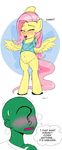  2015 anon blush clothing duo english_text equine eyes_closed female feral fluttershy_(mlp) friendship_is_magic hair human kyokimute male mammal my_little_pony navel nipples open_mouth pegasus pink_hair shirt standing sweat teats text wings yawn 