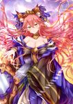  animal_ears bare_shoulders bow breasts cleavage fate/extra fate/grand_order fate_(series) fox_ears hair_bow hair_ribbon japanese_clothes large_breasts long_hair mirror pink_hair ribbon soda_(sodachuxd) solo suiten_nikkou_amaterasu_yanoshisu_ishi tamamo_(fate)_(all) tamamo_no_mae_(fate) twintails type-moon yellow_eyes 