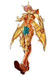  armor armored_boots blue_eyes boots full_body gauntlets gloves highres karako long_hair male_focus metal_wings pink_hair saint_seiya scylla_eo simple_background solo white_background 