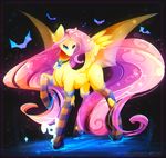  2015 angel_(mlp) bat bat_wings blue_eyes clothing collar female flutterbat_(mlp) fluttershy_(mlp) friendship_is_magic hair koveliana lagomorph legwear mammal my_little_pony pink_hair rabbit socks solo sparkles wings 