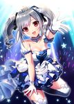  dress drill_hair gloves idolmaster idolmaster_cinderella_girls idolmaster_cinderella_girls_starlight_stage jewelry kanzaki_ranko long_hair looking_at_viewer minamihama_yoriko open_mouth pocket_watch red_eyes silver_hair smile solo starry_sky_bright thighhighs tiara twin_drills watch 